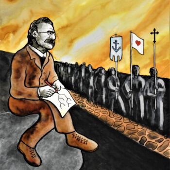 Malarstwo zatytułowany „Friedrich Nietzsche…” autorstwa Noël Van Hoof, Oryginalna praca, Akwarela