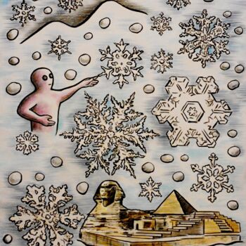 Painting titled "Falling Snowflakes…" by Noël Van Hoof, Original Artwork, Watercolor