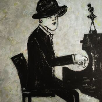 Pittura intitolato "Le pianiste au chap…" da Noham Rudisuhli, Opera d'arte originale, Acrilico