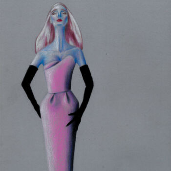Disegno intitolato "Pink Dress" da Noir, Opera d'arte originale, Matita