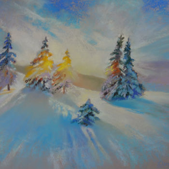 Ζωγραφική με τίτλο "Soleil hivernal" από Tatiana Le Metayer, Αυθεντικά έργα τέχνης, Παστέλ