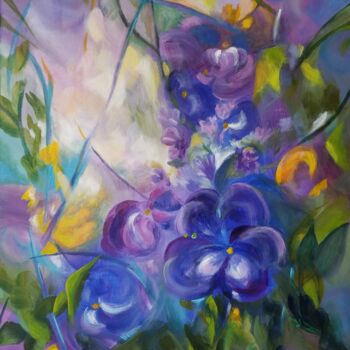 Painting titled ""Violettes"" by Tatiana Le Metayer, Original Artwork, Acrylic Mounted on Wood Stretcher frame