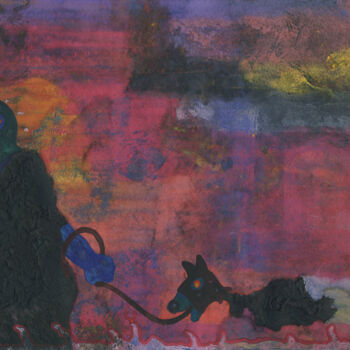 「"Призрак и его соба…」というタイトルの絵画 Денис Александровичによって, オリジナルのアートワーク, グワッシュ水彩画