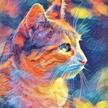 Digital Arts titled "Cat Colorful" by Nooebstro, Original Artwork, Digital Painting