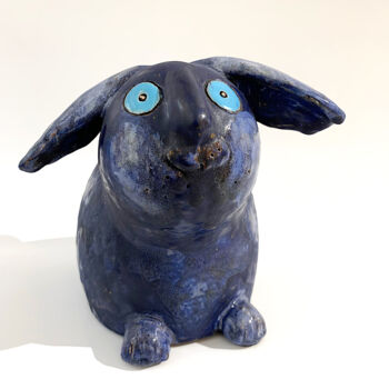 Sculpture titled "Blue Rabbit" by Nora Blazeviciute, Original Artwork, Ceramics