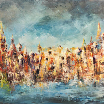 Pittura intitolato "città lontane" da Nora Ferriani, Opera d'arte originale, Olio