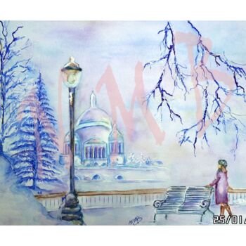 Painting titled "Montmartre enneigé" by Nora Mb, Original Artwork, Watercolor
