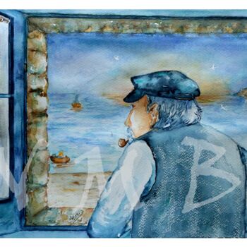 Peinture intitulée "Pêcheur breton" par Nora Mb, Œuvre d'art originale, Aquarelle