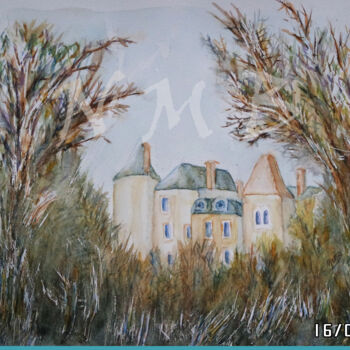绘画 标题为“Château en Saône et…” 由Nora Mb, 原创艺术品, 水彩 安装在木板上