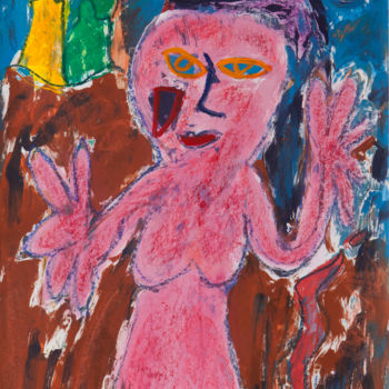 Schilderij getiteld "209-vrouw-slang-en-…" door Norbert De Jong, Origineel Kunstwerk, Papier