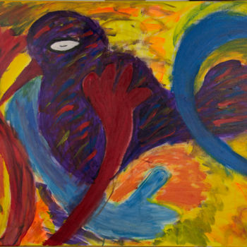 Painting titled "426-paarsevogel." by Norbert De Jong, Original Artwork, Acrylic