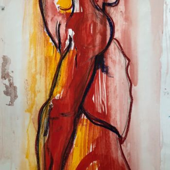 Картина под названием "NU N°13 Large" - Norbert Engel, Подлинное произведение искусства, Акварель Установлен на Деревянная р…