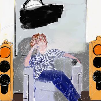Arte digitale intitolato "JEUNE FEMME SUR FAU…" da Norbert Engel, Opera d'arte originale, Pittura digitale Montato su Cartone