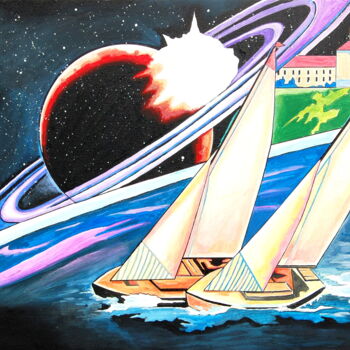 绘画 标题为“Spaceboat” 由Norbert Szük, 原创艺术品, 丙烯 安装在木质担架架上