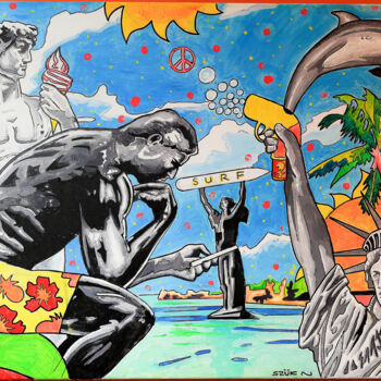 绘画 标题为“Surfing Rodin” 由Norbert Szük, 原创艺术品, 丙烯 安装在木质担架架上