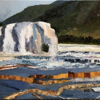 Malarstwo zatytułowany „Mammoth Hot Springs” autorstwa Noreen Schumann, Oryginalna praca, Olej