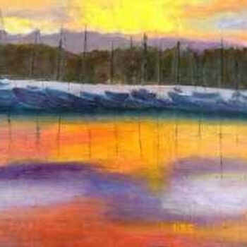 Painting titled "Marina Morning" by Noreen Schumann, Original Artwork, Oil