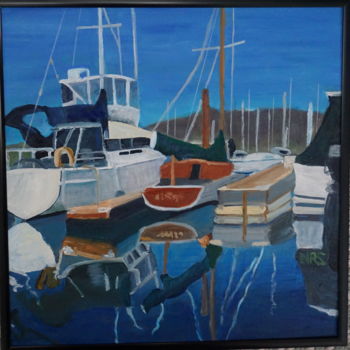 Painting titled "Marina reflections" by Noreen Schumann, Original Artwork, Oil