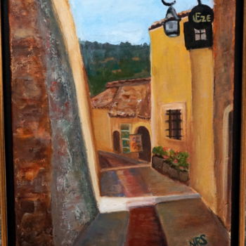 Schilderij getiteld "Medieval town, Fran…" door Noreen Schumann, Origineel Kunstwerk, Olie