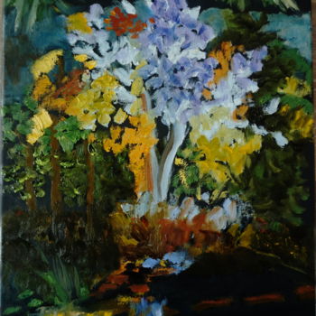Painting titled "Lights in the Garden" by Noreen Schumann, Original Artwork, Oil
