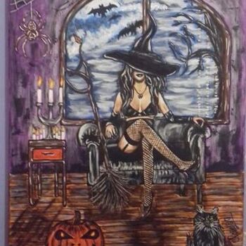 Schilderij getiteld "Divine witch" door Norel, Origineel Kunstwerk, Acryl