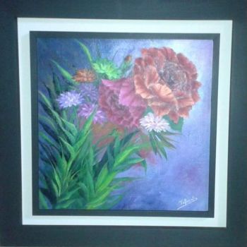 Painting titled "mes fleurs" by Noria Tafrent, Original Artwork, Oil