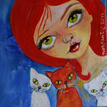 Painting titled "reina-de-los-gatos.…" by Norma Pantolini, Original Artwork, Acrylic