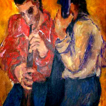 Painting titled ""flauta & stick"" by Norma Ascencio, Original Artwork, Oil
