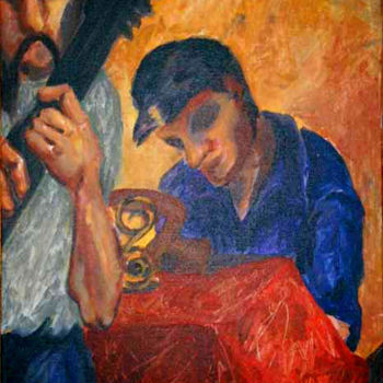 Malerei mit dem Titel ""stick & piano"" von Norma Ascencio, Original-Kunstwerk, Öl