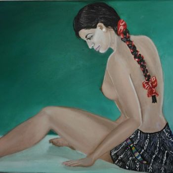 Painting titled "INTIMIDAD INDIGENA" by Norma Leticia Hernandez Alvarado, Original Artwork, Oil