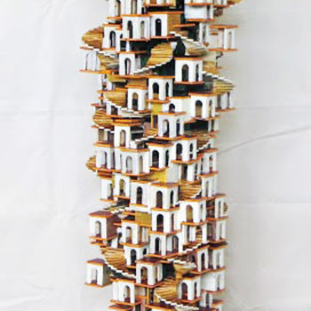 Scultura intitolato "piccolissimo-palazzo" da Normand Hamel, Opera d'arte originale, Metalli