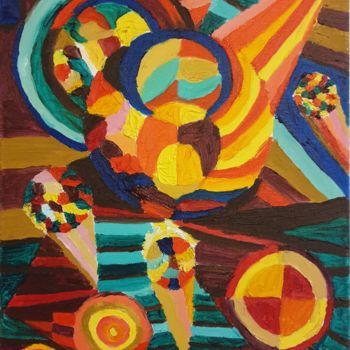 Pintura titulada "Cornets de glace de…" por Nororaja Peinturalhuile, Obra de arte original, Oleo Montado en Bastidor de cami…