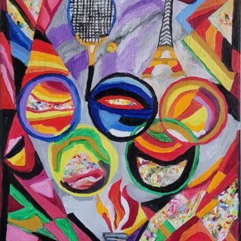 Pittura intitolato "La flamme olympique…" da Nororaja Peinturalhuile, Opera d'arte originale, Olio