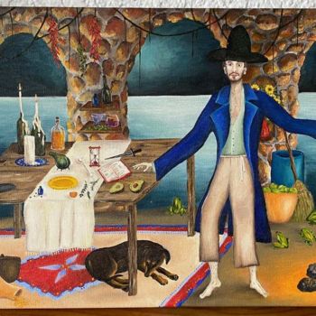 Pittura intitolato "El Mago y la Gallina" da Wilton Machado Neves, Opera d'arte originale, Olio