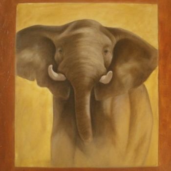 Painting titled "L'éléphant" by Anne Schwartzweber, Original Artwork, Oil