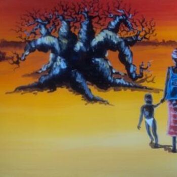 Painting titled "mere et fils" by Noufou Kabore, Original Artwork