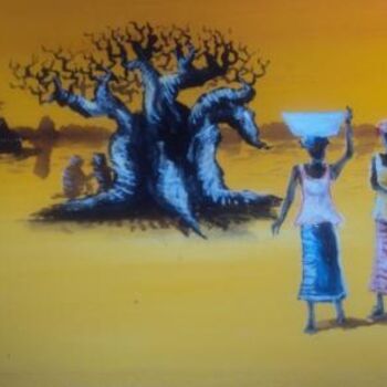 Painting titled "retour du marché 1" by Noufou Kabore, Original Artwork