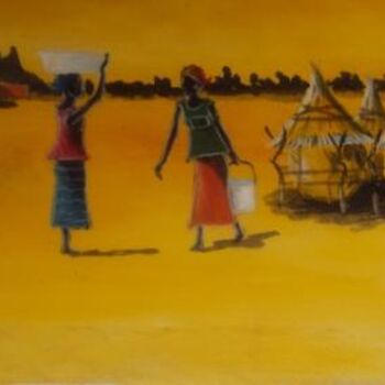 Painting titled "retour du marché 3" by Noufou Kabore, Original Artwork