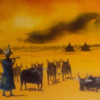 Peinture intitulée "LE BERGER DU SAHEL" par Noufou Kabore, Œuvre d'art originale