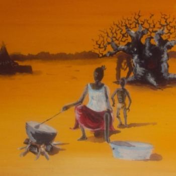 Pintura intitulada "la vendeuse de beig…" por Noufou Kabore, Obras de arte originais
