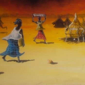 Malerei mit dem Titel "le retour du marché…" von Noufou Kabore, Original-Kunstwerk