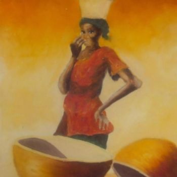 Painting titled "la bonne ménagère" by Noufou Kabore, Original Artwork