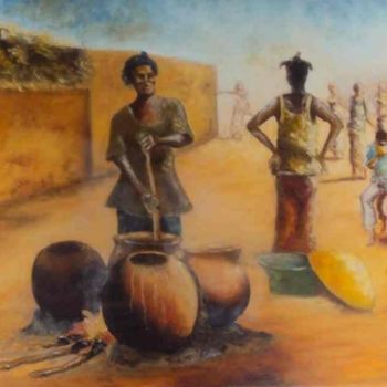 Painting titled "la préparation du d…" by Noufou Kabore, Original Artwork