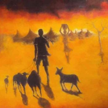 Malerei mit dem Titel "le retour du berger" von Noufou Kabore, Original-Kunstwerk