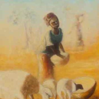 Painting titled "la bergere 2" by Noufou Kabore, Original Artwork