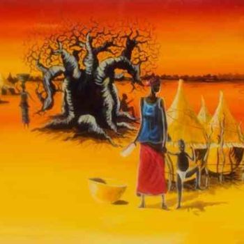 Peinture intitulée "mere et fils 2" par Noufou Kabore, Œuvre d'art originale