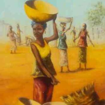 Картина под названием "au marché 2" - Noufou Kabore, Подлинное произведение искусства