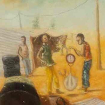 Peinture intitulée "commerce de fer" par Noufou Kabore, Œuvre d'art originale