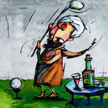 Peinture intitulée "Vieil Homme Golf" par Nouhaila Benbella, Œuvre d'art originale, Acrylique