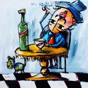 「Homme au Café」というタイトルの絵画 Nouhaila Benbellaによって, オリジナルのアートワーク, アクリル